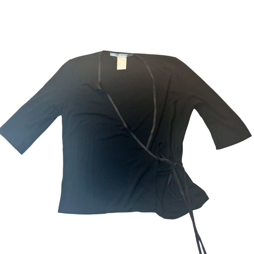 Max Studio Black Stretchy Wrap Top With Tie Closure Womens Size M